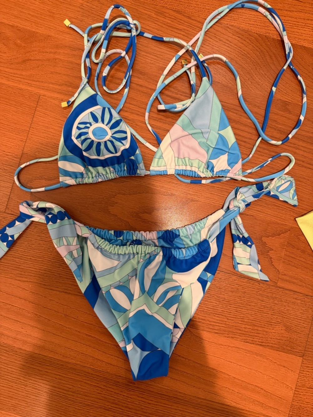 Blue Multi-Print Tie-Side Bikini Set